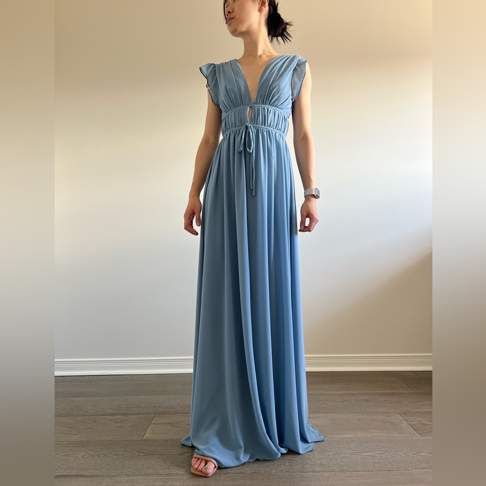 Lulu’s I’m All Yours Slate Blue Ruffled Maxi Dress (XS)